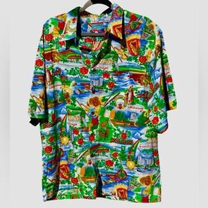 Rare Reyn Spooner Ireland Map Aloha Shirt XL Castles Shamrocks & Horses Like New